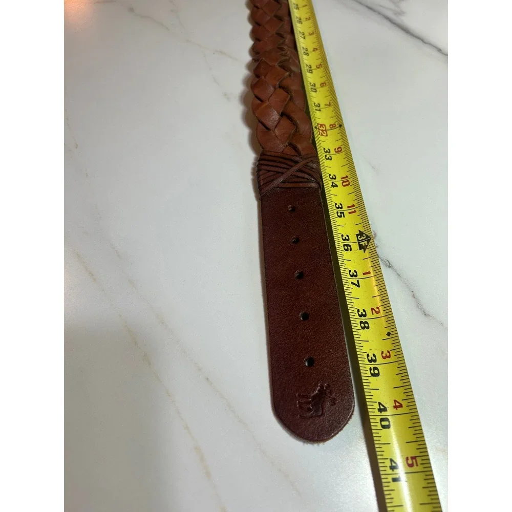 Abercrombie & Fitch Mens Braided Brown Genuine Leather Belt Brass Buckle Size L